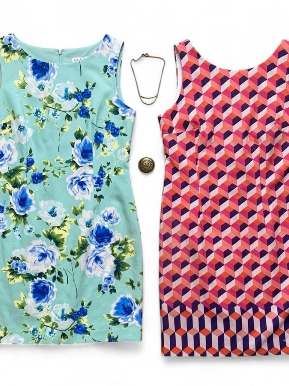 Amanda Lane Mint Floral Sheath Dress & Amanda Lane Coral Geometric Sheath Dress